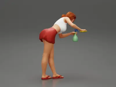 sexy girl cleaning in sponge and cleaning bottle 3D print model