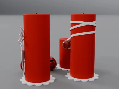 Christmas candle with decoration Low-poly 3D model