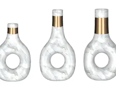 White Marble and Gold Decor Vase Set 3D model