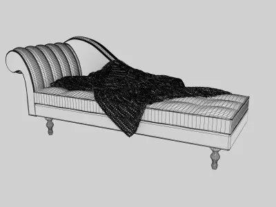 green sofa with knitted blanket 3D model