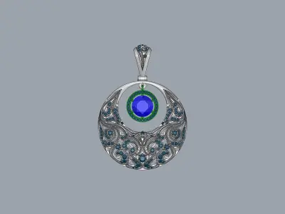 Classic Pendant with round garnet and diamonds 3D print model