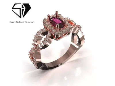 Elegant Rose Gold and Pink Sapphire Ring with Diamonds jr00350 3D print model