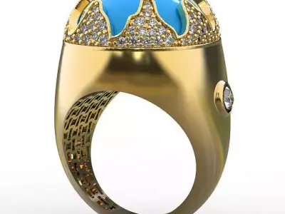 Oval cabachon ring modern plastering 3D print model