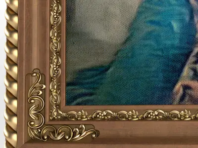 Oriental painting in a wooden gilded frame 3D model