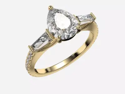  three stone diamond engagement ring  3D print model