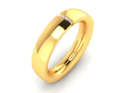 Band 3dm Render Details oval gold ring with diamond 3D print model