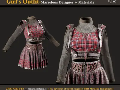 Girls Outfit-Marvelous Designer-Clo3D-Materials-textures-fbx-obj 3D model