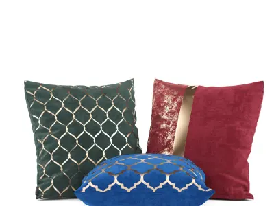 Luxury Velvet Throw Pillows Set Cover With Gold Accent 3D model