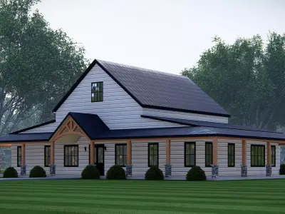 Modern Barndominium House 3D Model with Rustic Metal Siding 3D model