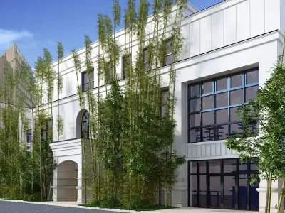 RESTAURANT exterior of building with bamboo trees 3D model