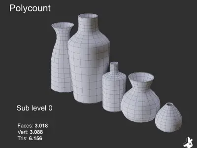 Set of White Ceramic Vases 3D model