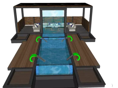 3D Model of a Swimming Pool with Wooden Deck Pergola Seating 3D model