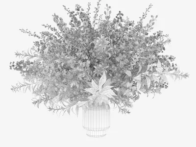 Green Bouquet of violet and blue flowers 3D model