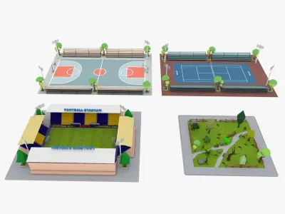 Cartoon Sport Buildings pack Low-poly 3D model
