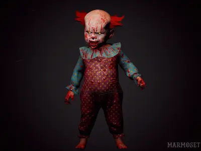 Scary Baby Clown game character for Horror games Low-poly 3D model