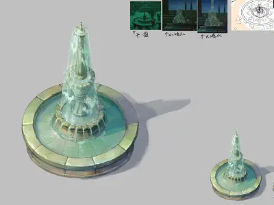 Game Cartoon - Town Fountain 05 3D model