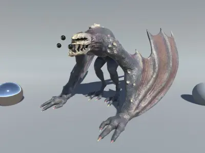 Monster creature with wings and claws Low-poly 3D model