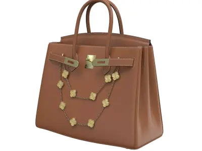 Hermes Birkin Bag with Chain Brown Low-poly 3D model