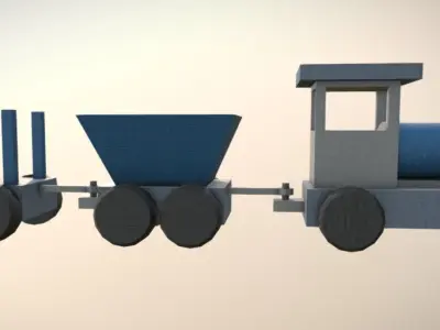 Game Ready Blue Wooden Kids Toy Train Low-poly 3D model