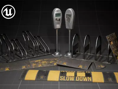 Used Road Props batch03 Low-poly 3D model