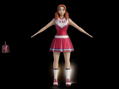 Cartoon Cheerleader Rigged Animated Blender with Unity  Low-poly 3D model
