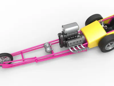 Front engine old school three wheeled dragster Scale 1 to 25 3D print model