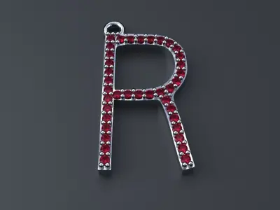 Diamond Letter R Pendant Gold Silver Platinum Luxury Jewelry 3D print model