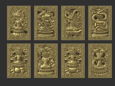 Bas-relief of Eight Buddhas 3D print model