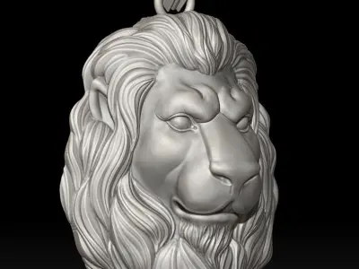 Lion Pendant Sculpture jewelry gold Necklace 3D print model