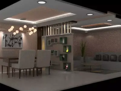 Dining hall and drawing room Low-poly 3D model