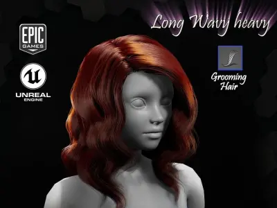 Long Wavy Heavy Grooming Real-Time Hairstyle Unreal Engine 4 3D model