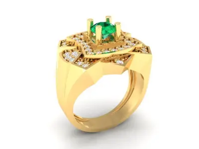 Luxury Multi Layer Emerald Diamond Ring for Men 321 3D print model