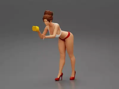 Sexy woman washing car with sponge 3D print model