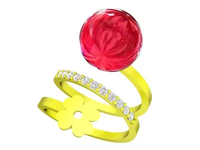 Luxury Floral Open Band Center Stone Ring 5635 3D print model