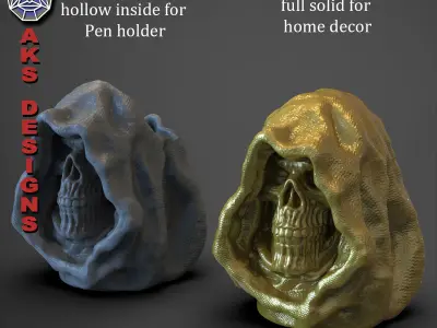 Penholder flowerpot Reaper skull v174 3D print model