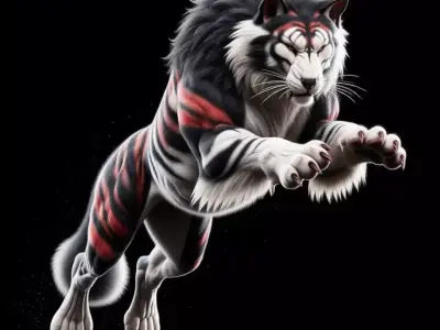 Fantasy Tiger Wolf Hybrid Red Stripes Glowing Eyes 3D Low-poly 3D model