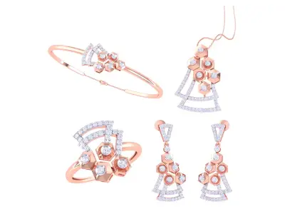 Ring Bangle Earring Pendant Set 3dm STL OBJ FBX Renders Details 3D print model