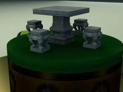 Chinese stone table set with yuanbao  3D model