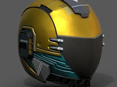 Helmet scifi fantasy space cyborg robot armor develop head Low-poly 3D model