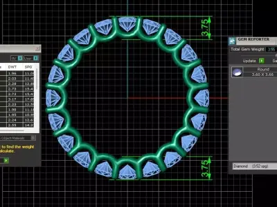 U Shaped Eternity Ring 3 point 6 mm stone size swiss 19 and EU59 3D print model