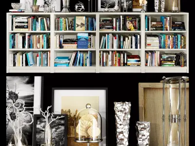 White bookshelf set 3D model