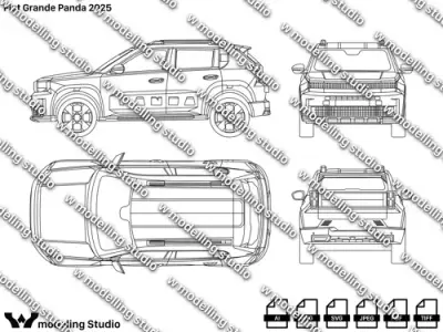 Fiat Grande Panda 2025 blueprint Texture