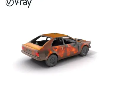 Burned Wheelless Car Detailed Rust Model Pack Low-poly 3D model