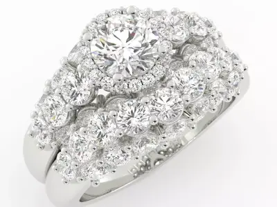 Large Round Diamond Solitaire With Big Diamond Band SET 3DM 3D print model