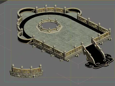 plantform castle with fountain in middle 3D model