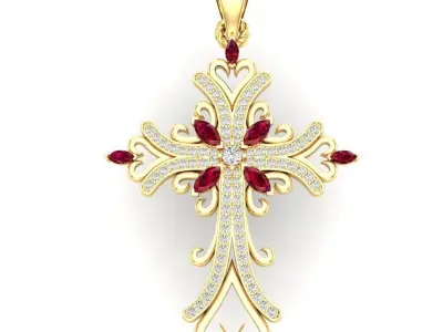 Cross Pendant Ruby Stones G-715 3D print model