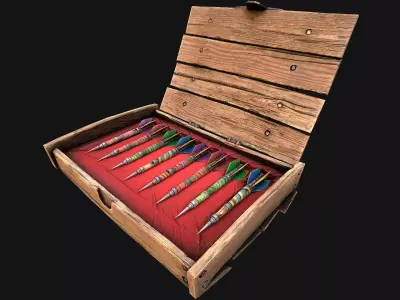 Medieval Wooden Darts box Dart Set Low-poly 3D model