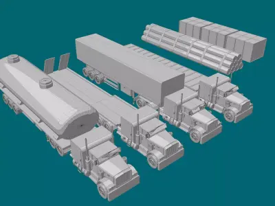 American truck with trailers 3D model