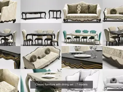 modern furniture with dining set  3D Model Collection