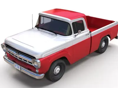 50s American pickup truck Low-poly 3D model